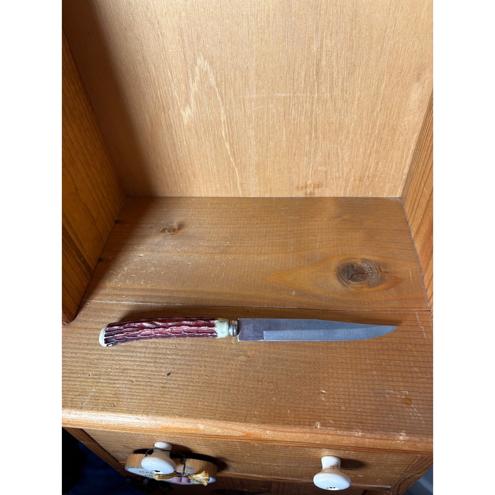 Vintage Stainless Steel Japan Steak Knife Faux Stag Antler Handle Rustic Lodge